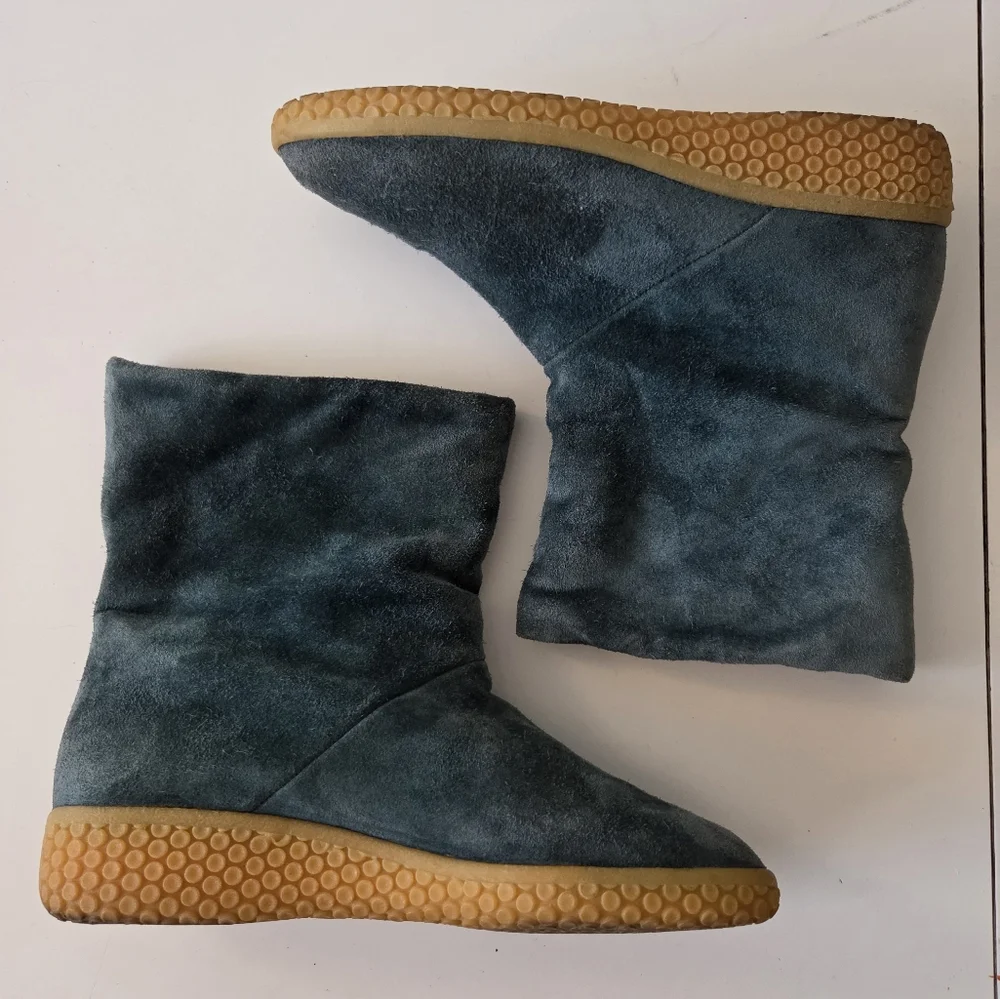 Oswald Womens 5.5-6 Austrian Green Suede Wool Shearling Ankle Boots Forest Fairy